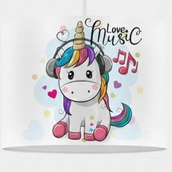 تصویر لوستر سقفی کودکانه طرح یونیکورن موزیکال 