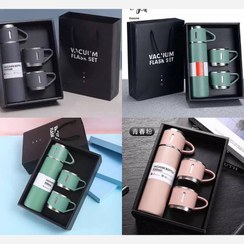 تصویر فلاکس سه فنجانه جعبه کادویی - آبی نفتی 