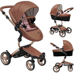 تصویر ست کالسکه کریکات زاری شتری فریم رزگلد و استارتر پک میما mima Mima stroller set, xari camel style, with rose gold chassis