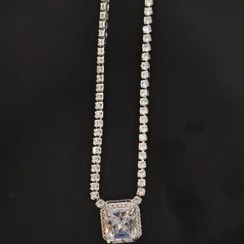 تصویر گردنبند جواهری فول نگین مربعی طرح الماس 