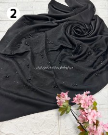 تصویر روسری ابریشم ساتن نگین دار مشکی مجلسی 