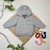 تصویر سویشرت توکرکی نوزادی آستین بلند برند لوپیلو طرح لنگر کلاهدار طوسی رنگ 