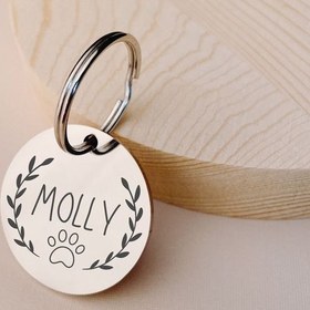 تصویر پلاک دایره مدل MOLLY - 4 سانت / 5 حک / نقره ای 