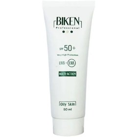 تصویر ضدآفتاب بژ روشن بیکن مناسب پوست چرب Biken Multi - Action SunScreen Cream SPF50 For Oily Skin 50 Ml