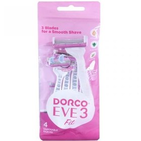 تصویر خودتراش 3 تیغه دورکو زنانه بسته بندی 4 عددی مدل EVE 3 dorco eve3 fit 4dpisosable razors