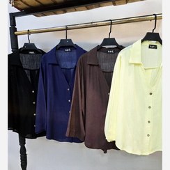 تصویر شومیز لینن زنانه یقه هفت در ۴ رنگ | خنک و تابستانی Women’s Turkish Linen V-Neck Shirt - 4 Colors