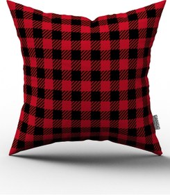 تصویر روکش بالش دیجیتال طرح چهارخانه با تم سال نو قرمز و سیاه مدل CGH800 برند cango home Red Black New Year Themed Plaid Patterned Digital Printed Throw Pillow Cover CGH800