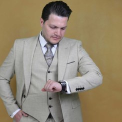 تصویر کت و شلوار مجلسی کرمی طرح Empire سایز ۴XL 