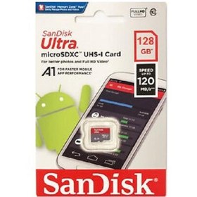 تصویر کارت حافظه microSDXC سن دیسک مدل Ultra A1 کلاس 10 استاندارد UHS-I سرعت 120MBps ظرفیت 128 گیگابایت ا SanDisk microSDXC Ultra A1 UHS-I 120MBps 128Gb SanDisk microSDXC Ultra A1 UHS-I 120MBps 128Gb