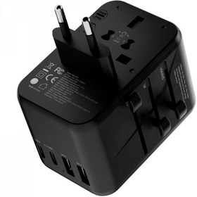 تصویر آداپتور مسافرتی یونیورسال پاورولوژی 65 وات مدل Powerology p65w3pd Powerology Universal Multi-Port Travel Adapter with 3 Type-C