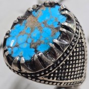 تصویر انگشتر نقره مردانه فیروزه نیشابوری معدنی 