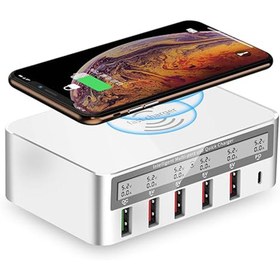 تصویر شارژر و تستر WLX 818PF 6Port QC3.0 PD 100W Type-C/USB WLX 818PF 6Port QC3.0 PD 100W Type-C/USB Fast Wall Charger