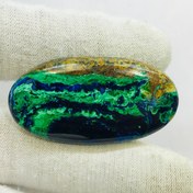 تصویر نگین آزوريت مالاكيت سبز آبی اصل كنگو تراش اوال سایز 24*45 