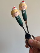 تصویر ست قاشق و چنگال فانتزی کودک استیل دسته سیلیکونی - دختر سبز 