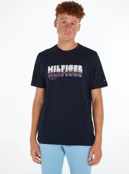 تصویر تی‌شرت مردانه با لوگوی محو هیلfiger - کتان، آبی برند Tommy Hilfiger Men's Faded Hilfiger Logo T-Shirt - Cotton, Blue