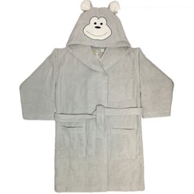 تصویر حوله پالتویی کودک سلین طرح میمون طوسی روشن سایز 4-5 