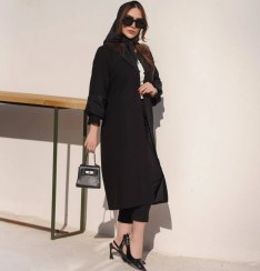 تصویر مانتو بلند مشکی 