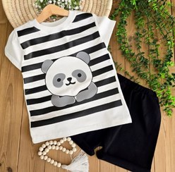 تصویر تیشرت و شلوارک سفید مشکی پاندا 