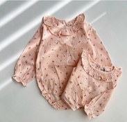 تصویر بادی مجلسی دخترانه سوکیوت طرح گلدار سایز ۳ تا ۶ ماه 