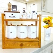 تصویر استند پاسماری دوطبقه چوبی نظم دهنده آشپزخانه 