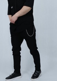 تصویر شلوار اسلش مردانه مشکی طرح زنجیر دار Black men's slash pants with chain design