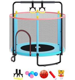 تصویر ترامپولین با شبکه ایمنی 140x140x160 سانتیمتر برند kidle Trampoline With Safety Gear Net 140x140x160cm