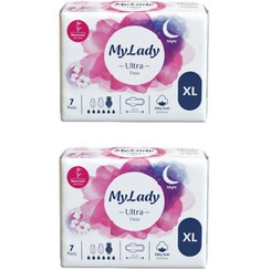 تصویر نوار بهداشتی نازک شب مای لیدی مدل Silky Soft سایز خیلی بزرگ دو بسته 7 عددی 