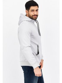 تصویر هودی مردانه آستین بلند با زیپ نیمه، لوگوی برند، خاکستری روشن برند lyle & scott Men Long Sleeve Half Zip Brand Logo Hoodie, Light Grey