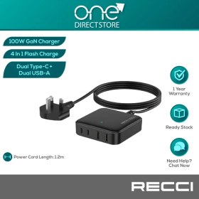 تصویر شارژر رومیزی 100 وات GaN رسی مدل RC39E Recci GaN 100W Desktop Charger RC39E