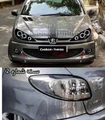 تصویر ست چراغ اسپرت پژو 206 جلو سه رینگ سه بعدی سفید و خطر 207 دودی 