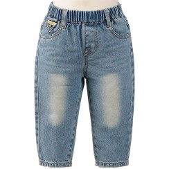 تصویر شلوار جین بچگانه اسپرت مدل مام فیت رنگ آبی روشن سنگ شور Mom fit sports jeans, light blue, Sangshur