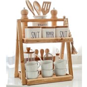 تصویر استند چوبی دو طبقه غراب چوب – نظم‌دهنده شیک آشپزخانه 