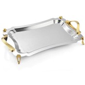 تصویر سینی مستطیل متوسط دالبر دسته طلایی Waveساده پایه دار ریور کد BG7237 