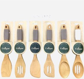 تصویر کفگیر ملاقه چوبی دسته چوبی یونیک UN-1110 Unique silicone handle wooden ladle service UN-1110