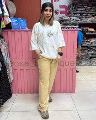 تصویر ست کراپ شلوار برنده - کرم 