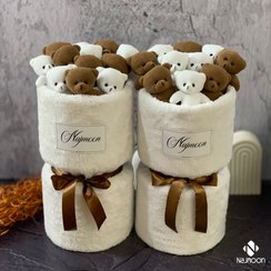 تصویر بوکت عروسک خرسی سفید و قهوه‌ای 