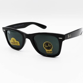 تصویر عینک آفتابی Ray-Ban با فریم مشکی براق ، ویفرر و عدسی سایز کوچک، دودی و سنگ مدل 2140-901-S 