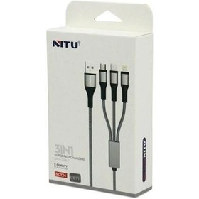 تصویر کابل 3سر 3in1 سوپر فست شارژ نیتو NITU NC124 - طوسی Nitu NC124 3A 3-in-1 super Fast Charging 1.2m Data Cable