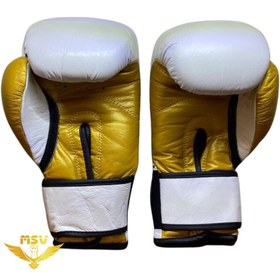 تصویر دستکش بوکس اورلست EVERLAST چرم طبیعی سفید طلایی 12 اونس 