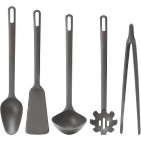 تصویر سرویس 5 پارچه کفگیر و ملاقه ایکیا مدل FULLANDAD Ikea FULLANDAD 5-piece kitchen utensil set grey