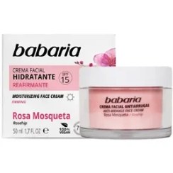 تصویر کرم آبرسان روز باباریا Babaria مدل Rosa mosgueta spf15 حجم 50 میلی لیتر 