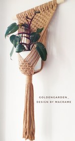 تصویر آویز گلدان مکرومه مدل اطلس - نسکافه ای روشن / طبیعی 