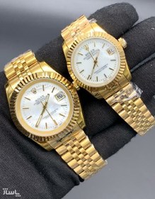 تصویر ساعت مچی ست مردانه و زنانه رولکس مدل مشهور دیت جاست طلایی رنگ ROLEX کد 864999 