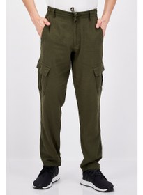 تصویر شلوار کمر معمولی مردانه، سبز ارتشی برند threadbare Men Regular Fit Solid Cargo Pants, Army Green