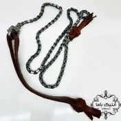تصویر زنجیر یزدی دست ساز با چرم طبیعی و گرنو دار 