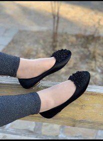 تصویر کفش کالج زنانه مدل پاپیونی مخمل رنگ مشکی 