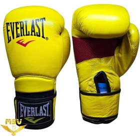 تصویر دستکش بوکس چرم اورلست EVERLAST حرفه‌ای آتل‌دار 12 اونس 