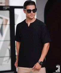 تصویر تیشرت مردانه یقه کوبایی - سایز لارج 