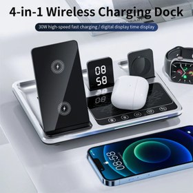 تصویر پایه شارژر وایرلس 4 کاره گرین لاین مدل Green Lion 4 in 1 Wireless Charging Station 4in 1 Wireless Charging Station