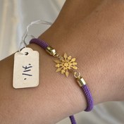 تصویر دستبند با بند بافت بنفش طرح برفی طلای 18 عیار – وزن 0.14 گرم 